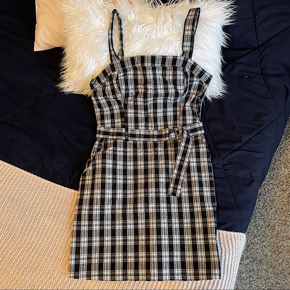 Hollister Mini Square Neckline Plaid Dress
